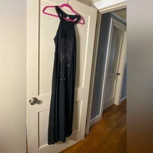 Formal long dress/ prom/ gown/ wedding/ black beaded bling embellishments size L